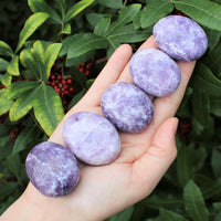 Lepidolite Palm Stone, Hand Polished Lepidolite Pebble (Third Eye Chakra)
