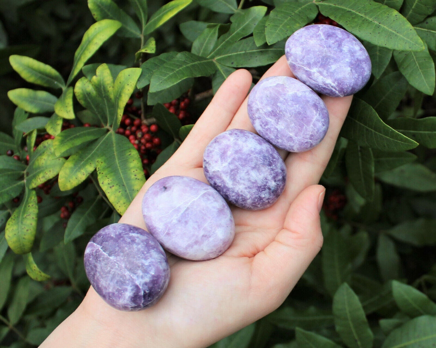 Lepidolite Palm Stone, Hand Polished Lepidolite Pebble (Third Eye Chakra)