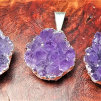 Amethyst Druzy Crystal Pendant (Silver Plated Edges) Petite Purple Jewelry Charm
