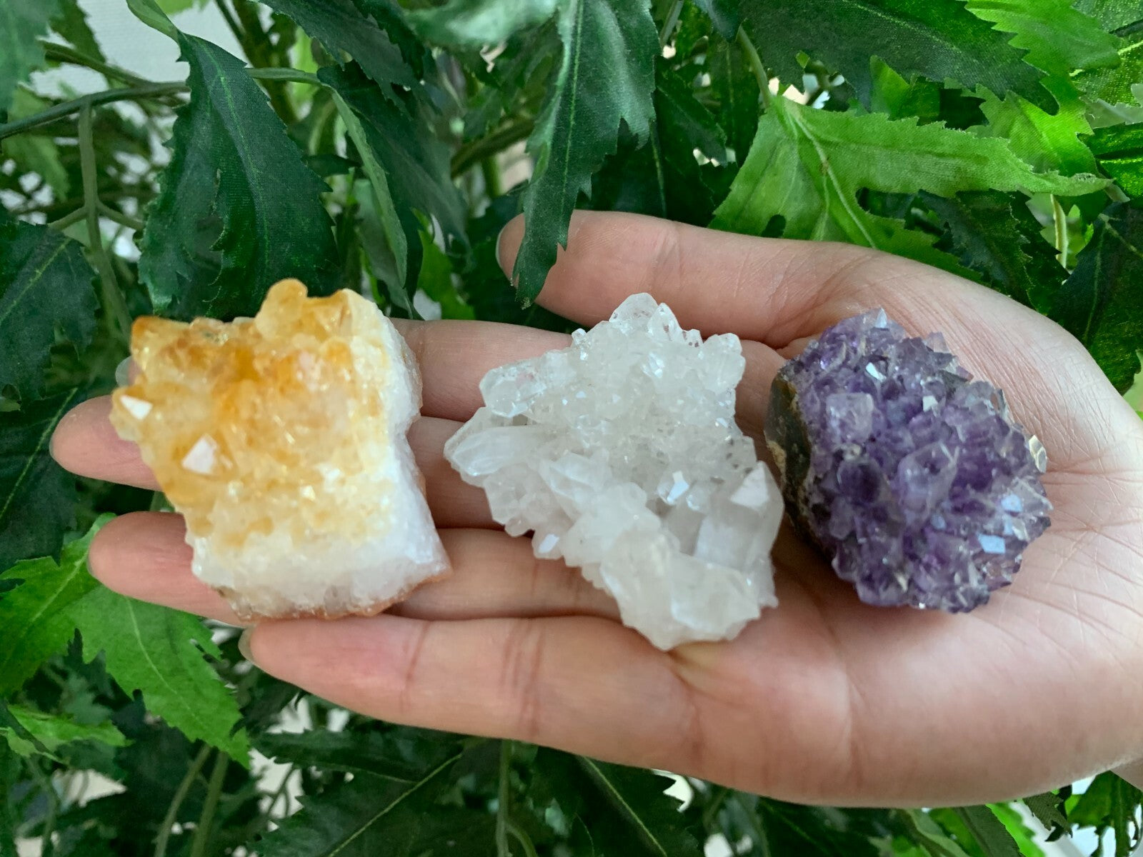 3 Piece Healing Crystal: Citrine, Amethyst &Clear Quartz Crystal Clusters Geodes