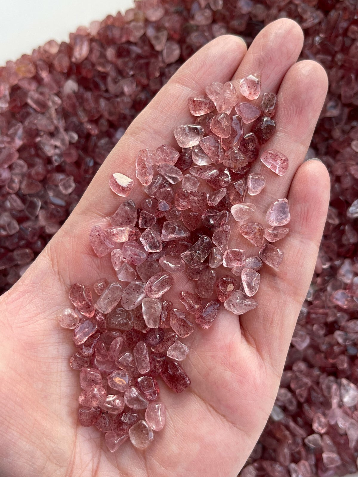 Grade A++ Strawberry Quartz Semi Tumbled Gemstone Mini Chips 4 - 8 mm, Bulk Lot