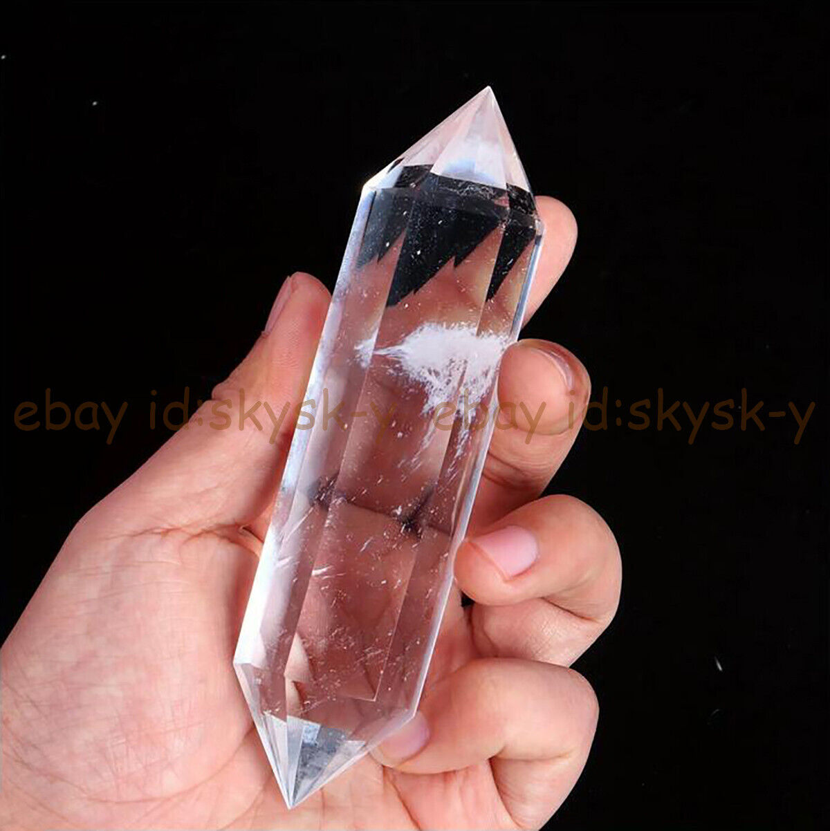 Real Natural Clear Quartz Rock Crystal Wand Double Point Healing Reiki 120-130mm