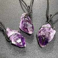 Large Dark Amethyst Crystal Raw Point Necklace (24 Inch Black Cord) Pendant