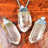 Quartz Crystal Point Pendant (Silver Plated) Gemstone Jewelry Necklace Charm