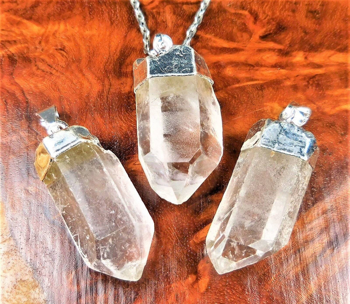 Quartz Crystal Point Pendant (Silver Plated) Gemstone Jewelry Necklace Charm