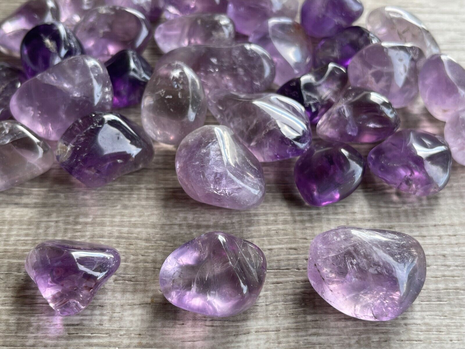 Grade A++ Amethyst Tumbled Stones, 0.75"-1.25" Amethyst Polished Stone, Bulk Lot
