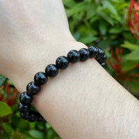 Grade A++  Black Obsidian Bead Bracelet 8mm, Genuine Obsidian Gemstone Bracelet