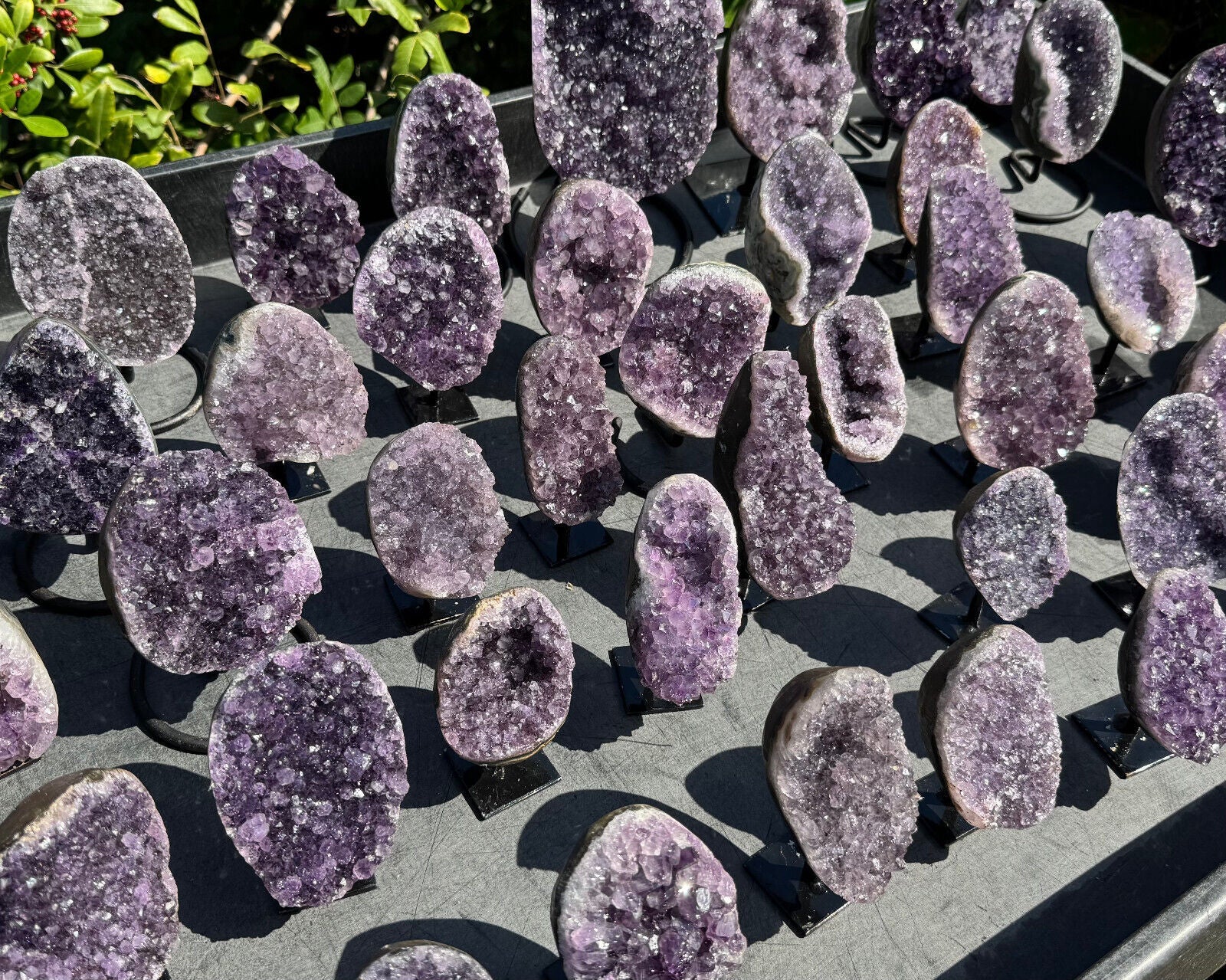 Amethyst Crystal Geodes On Metal Stands - Natural Amethyst Cluster Specimens