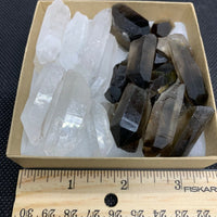 Clear Quartz and Smoky Quartz Point Collection,Grade A+1/2 Lb Box Natural Point