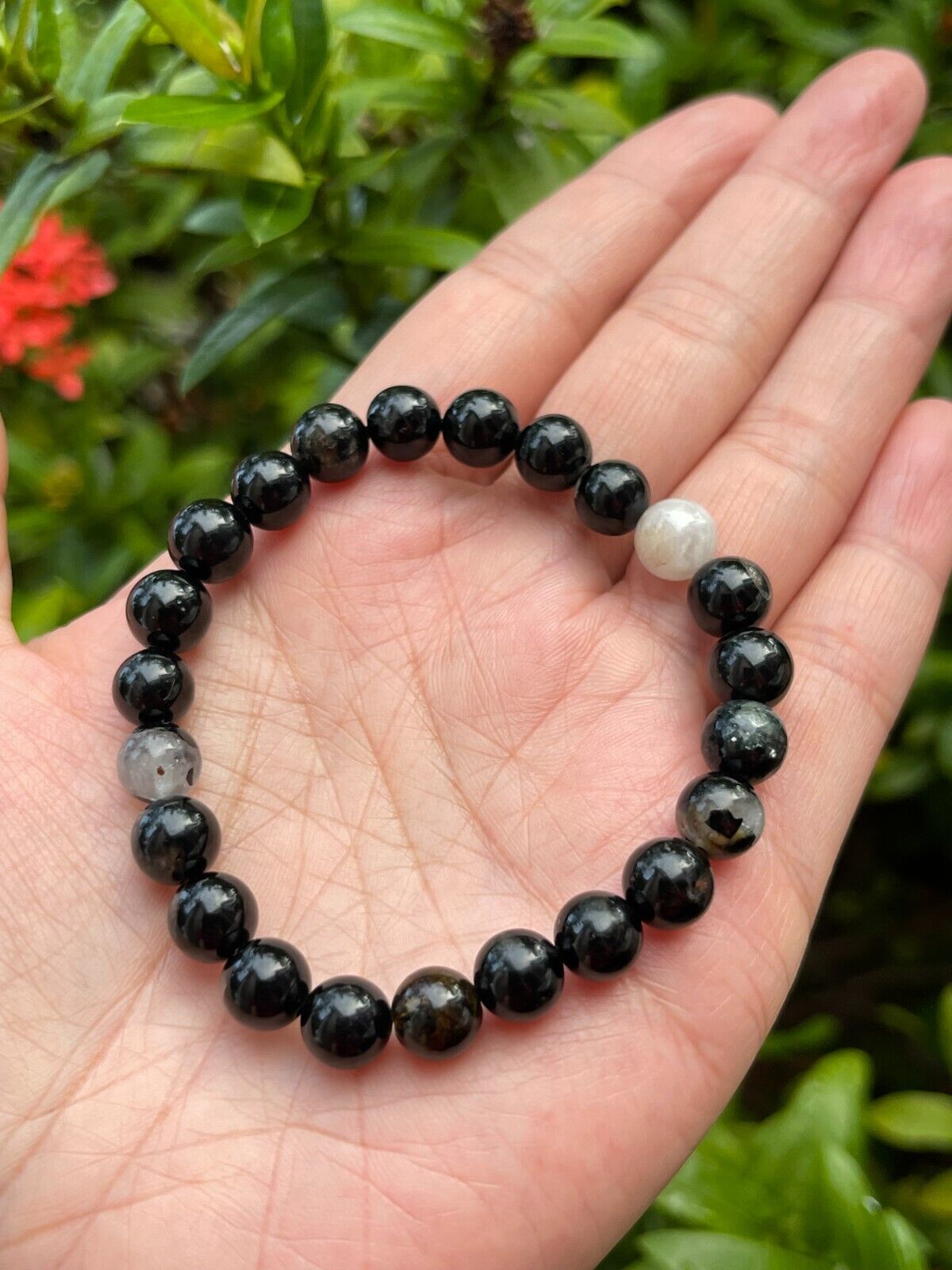 Grade A++Black Tourmaline Quartz Crystal Bead Bracelet,Genuine Gemstone Bracelet