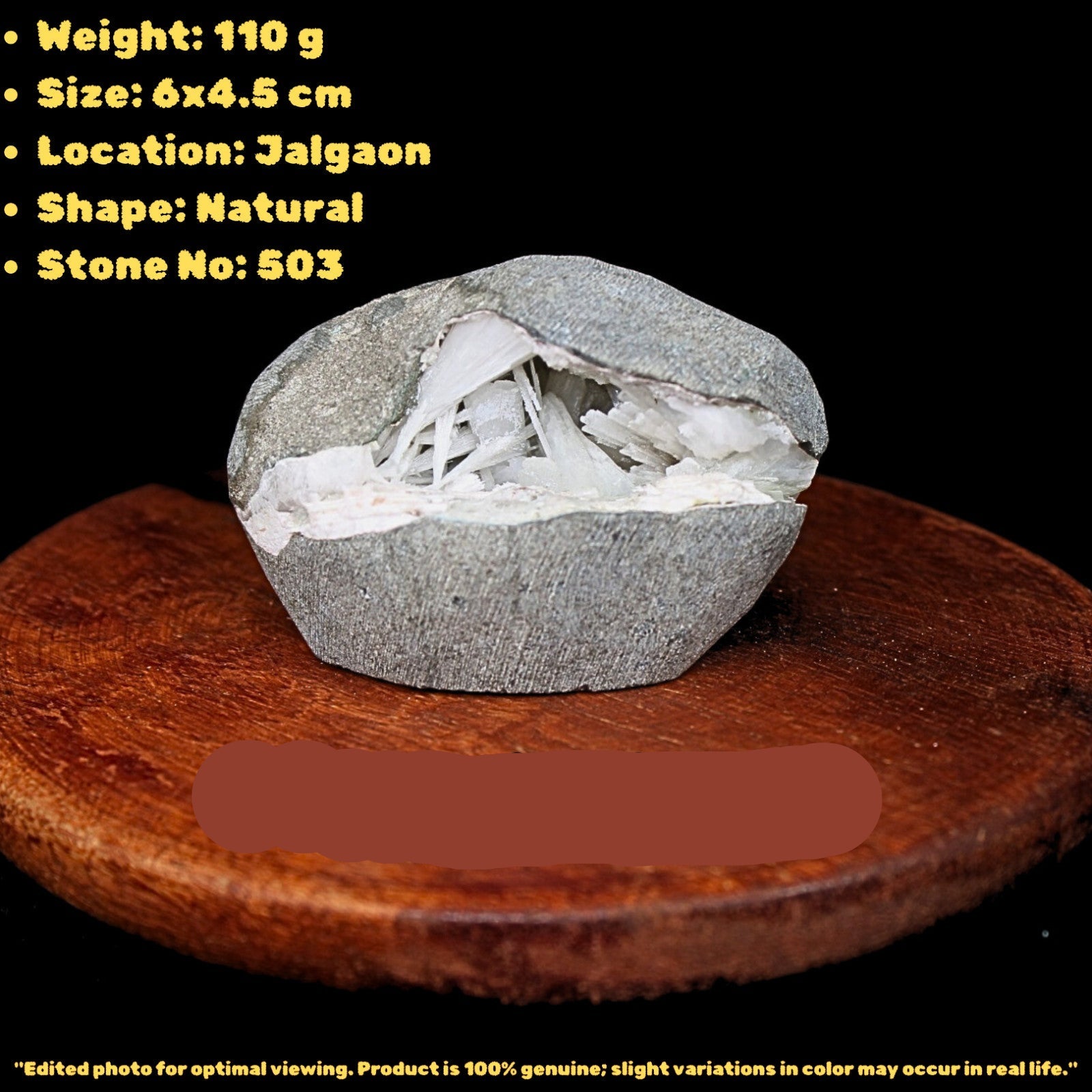 Scolecite Geode 110g 6x5.4cm Natural Crystal India Healing Mineral Gift