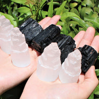 Full Home Protection Kit 4 Selenite Towers, 4 Extra Grade Black Tourmaline Logs