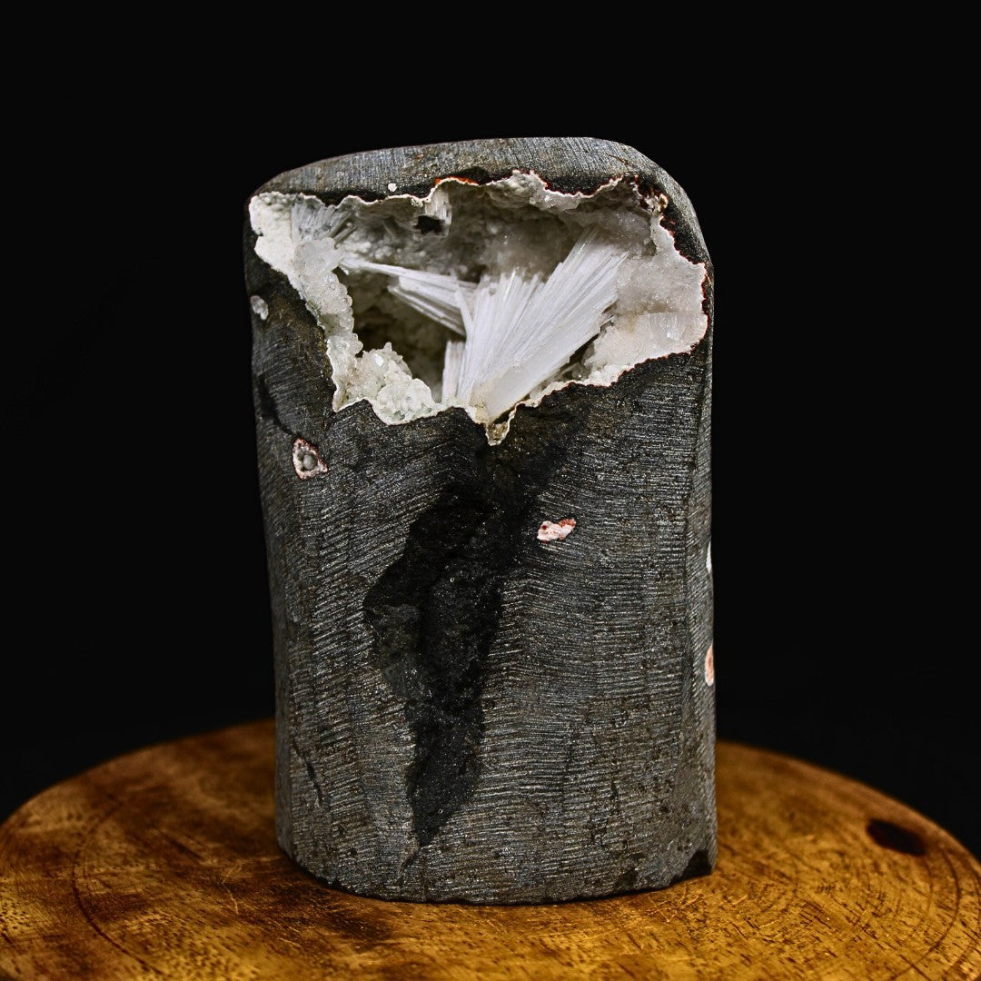 Scolecite Spray on Quartz Geode 330g Healing Crystal Reiki Meditation Stone