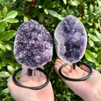 Amethyst Crystal Geodes On Metal Stands - Natural Amethyst Cluster Specimens