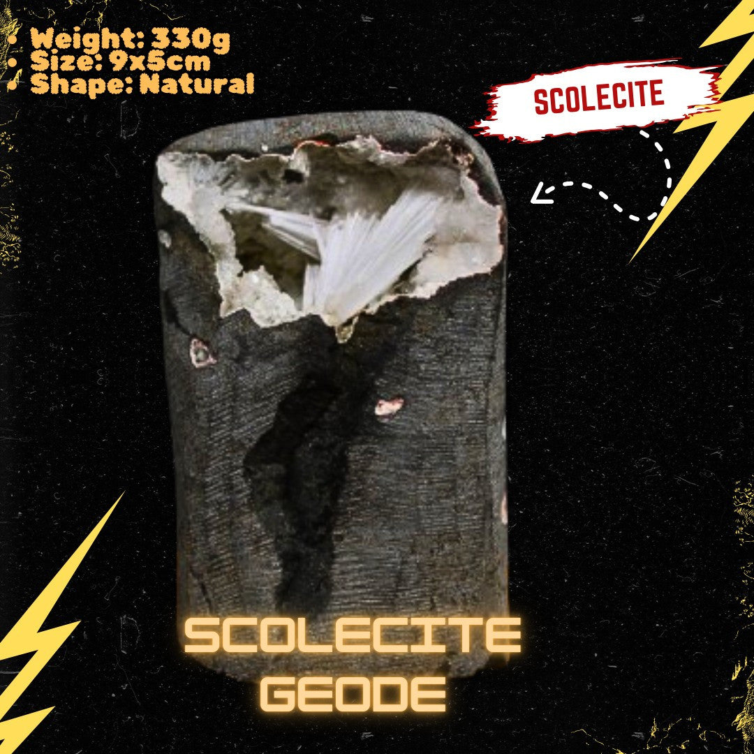 Scolecite Spray on Quartz Geode 330g Healing Crystal Reiki Meditation Stone