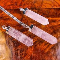 Pink Rose Quartz Crystal Point Pendant (Silver Plated) Faceted Gemstone Jewelry