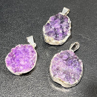 Amethyst Druzy Crystal Pendant (Silver Plated Edges) Petite Purple Jewelry Charm