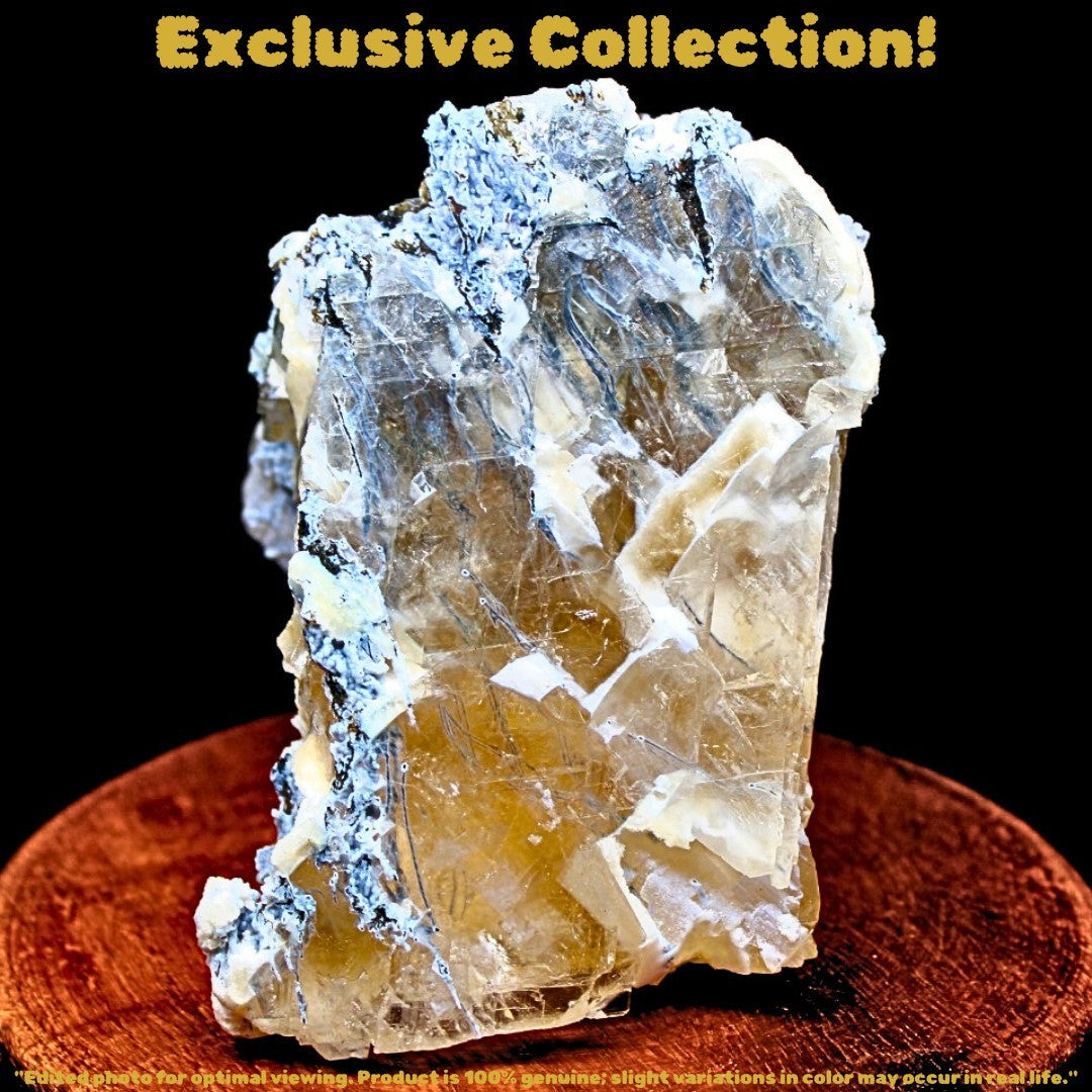 456g Calcite with Mordenite & Blue Chalcedony Rare Rainbow Inclusion Specimen