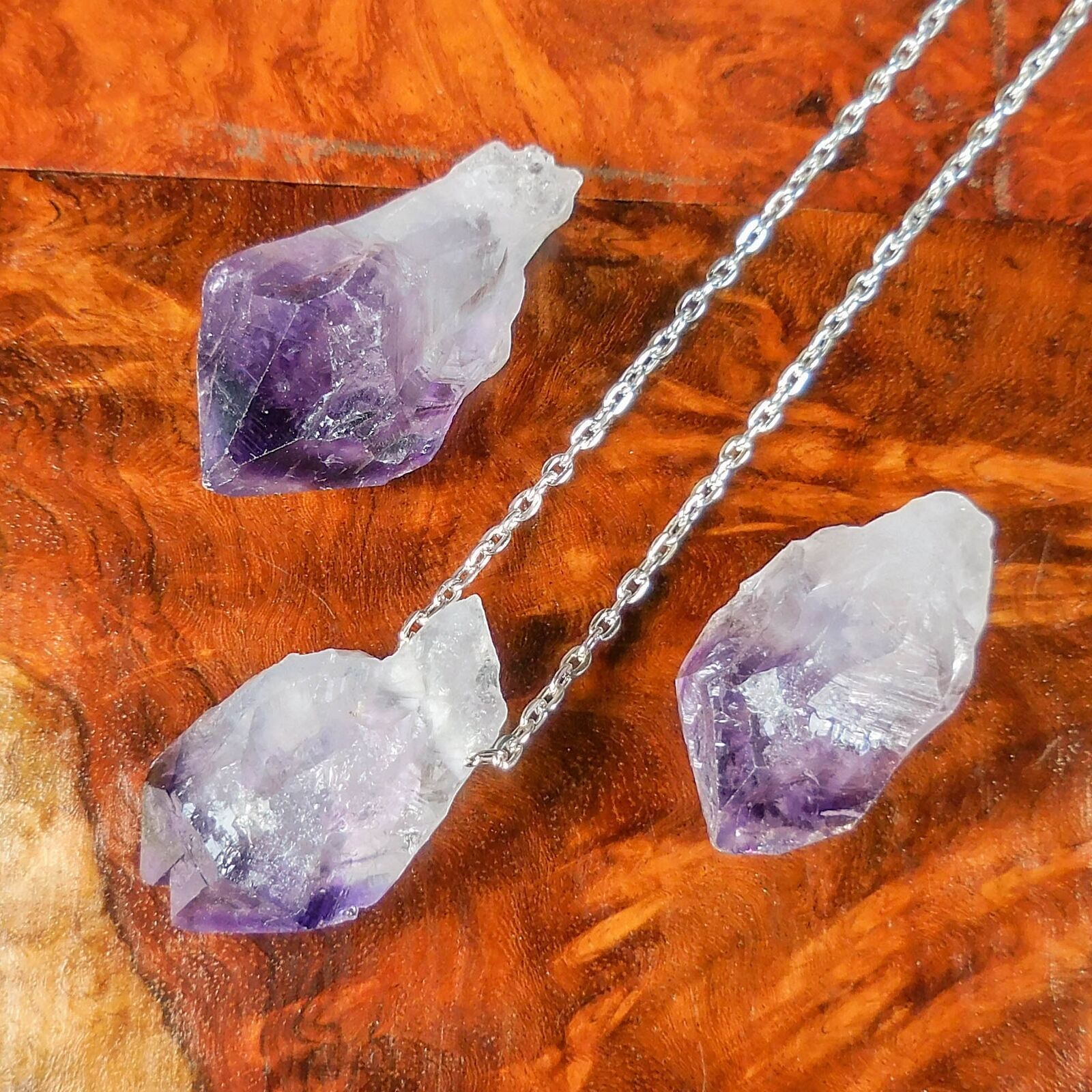 Drilled Raw Amethyst Crystal Point (3mm Hole) Rough Gemstone Jewelry Necklace