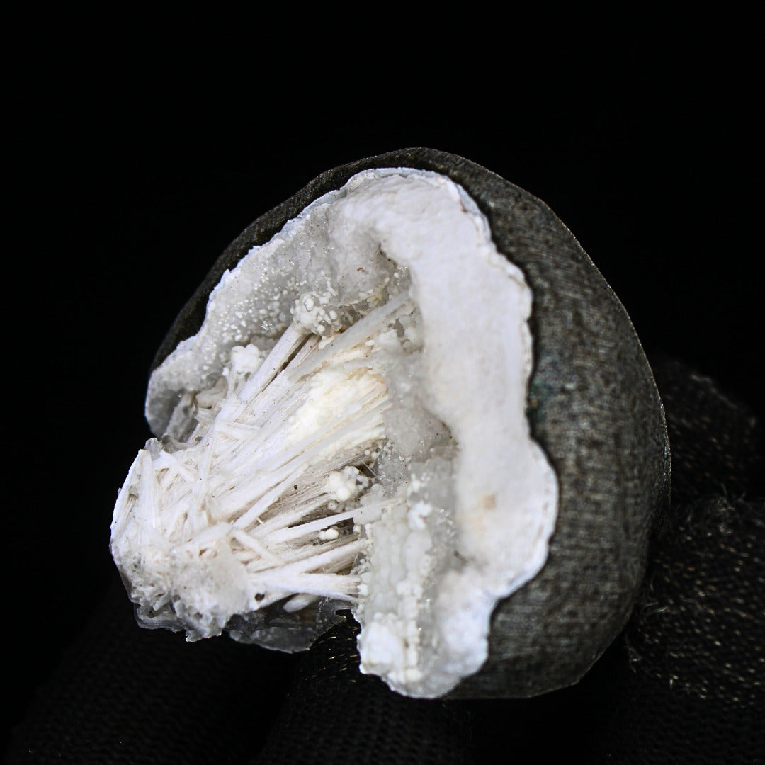 100g Scolecite Spray on MM Quartz Geode Rare Mineral Specimen India