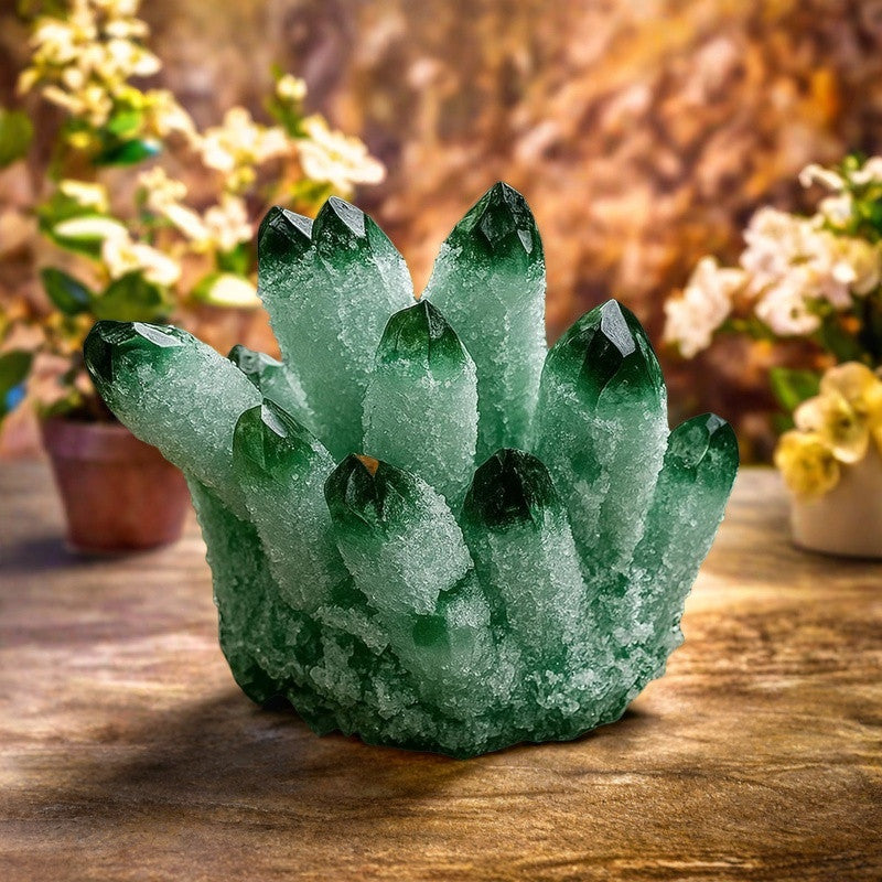 2025Rare Large Raw Green Ghost Crystal Cluster Natural Rough Geode Reiki Quartz