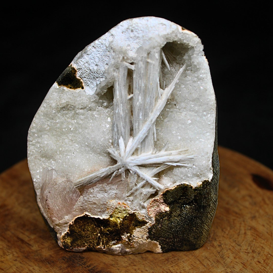 220g Scolecite Geode,Scolecite Spray In Geode Quartz Crystal, Rare Gemstone