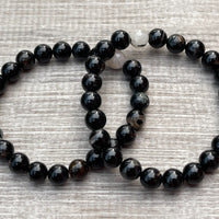 Grade A++Black Tourmaline Quartz Crystal Bead Bracelet,Genuine Gemstone Bracelet