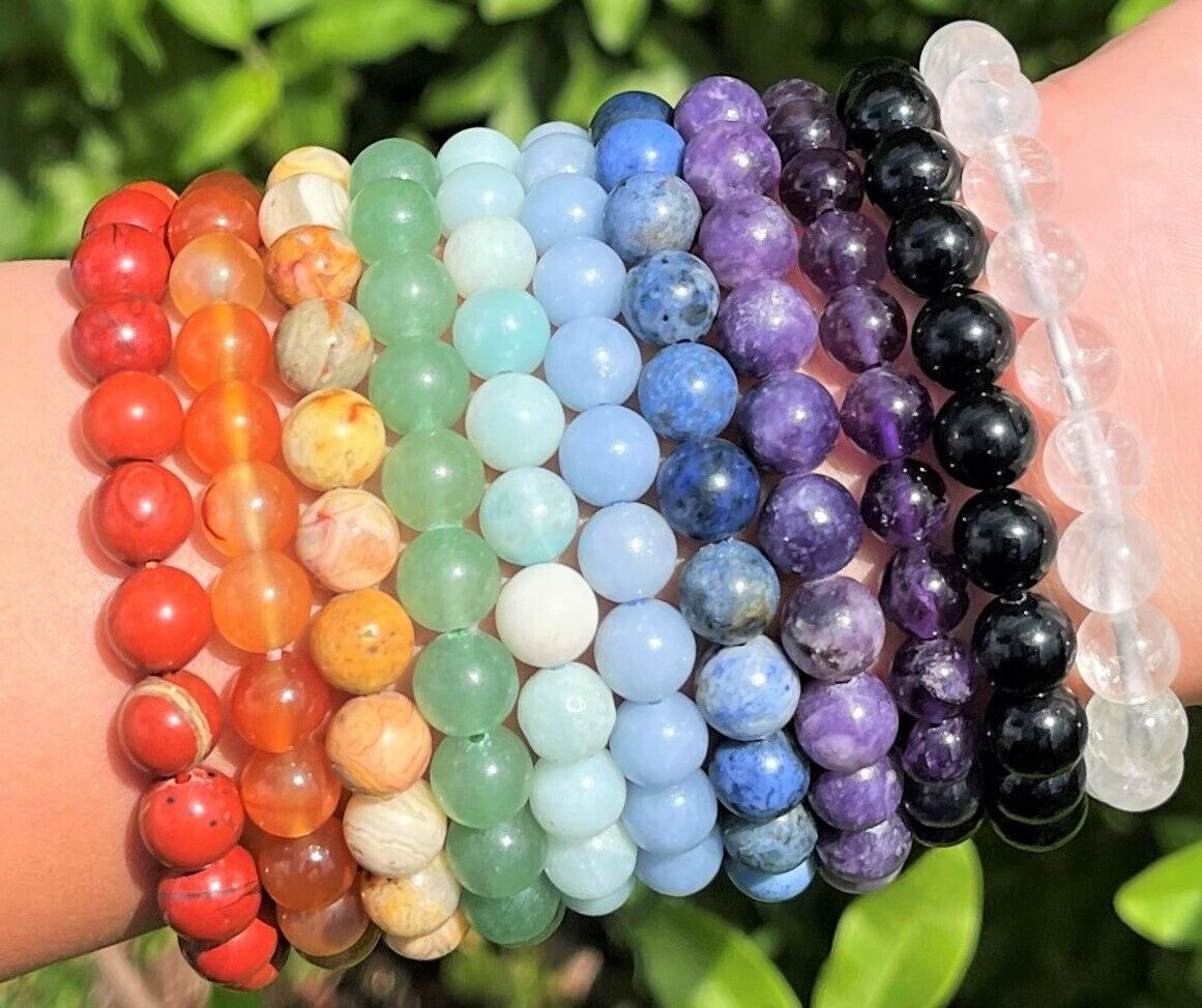 8 mm Bead Gemstone Bracelets: BUY 3 GET 1 FREE! (Stretch Crystal Bead Bracelets)
