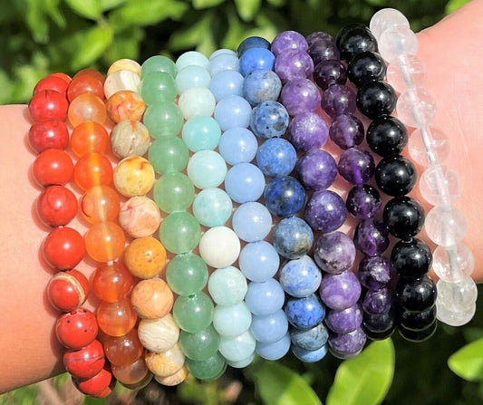 8 mm Bead Gemstone Bracelets: BUY 3 GET 1 FREE! (Stretch Crystal Bead Bracelets)