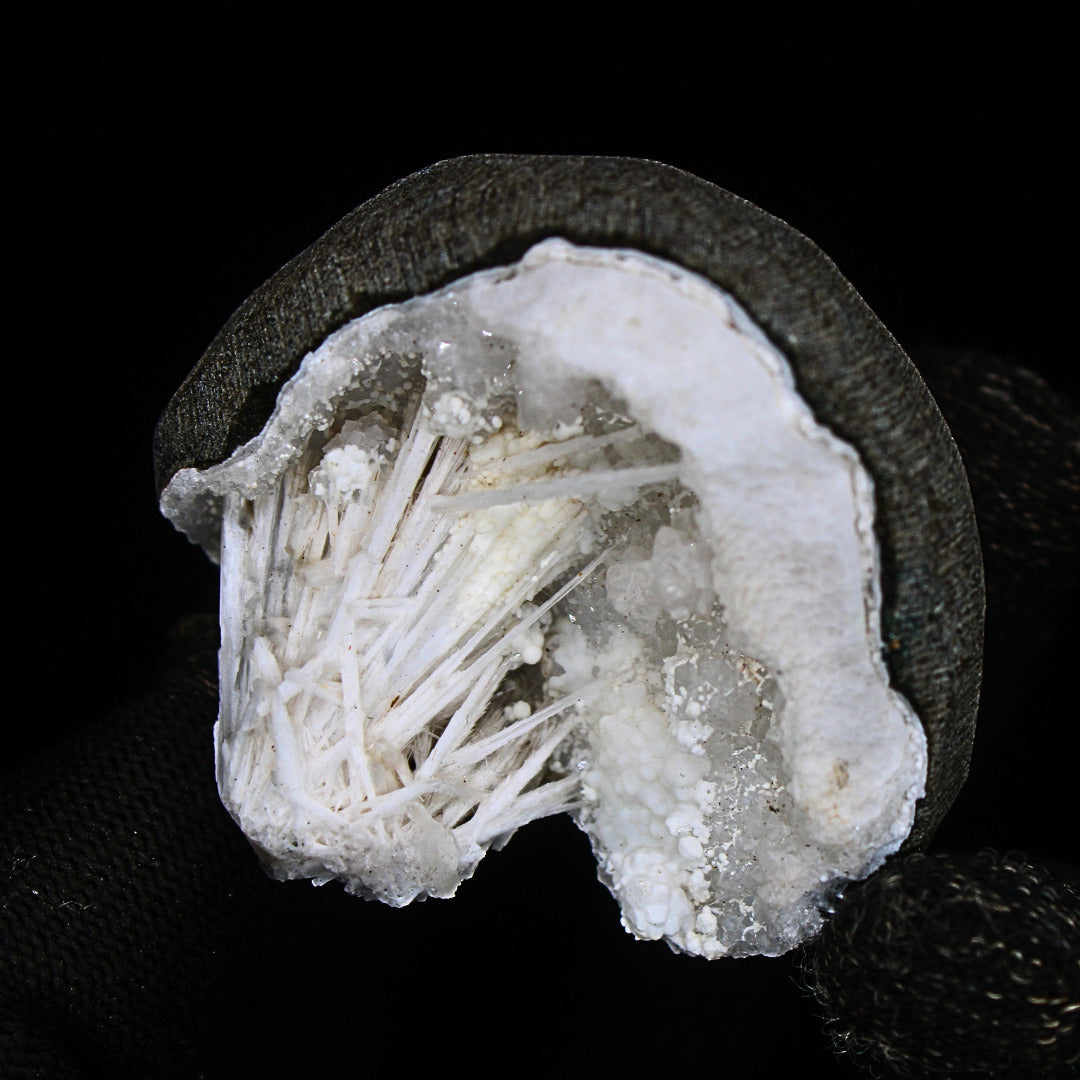 100g Scolecite Spray on MM Quartz Geode Rare Mineral Specimen India