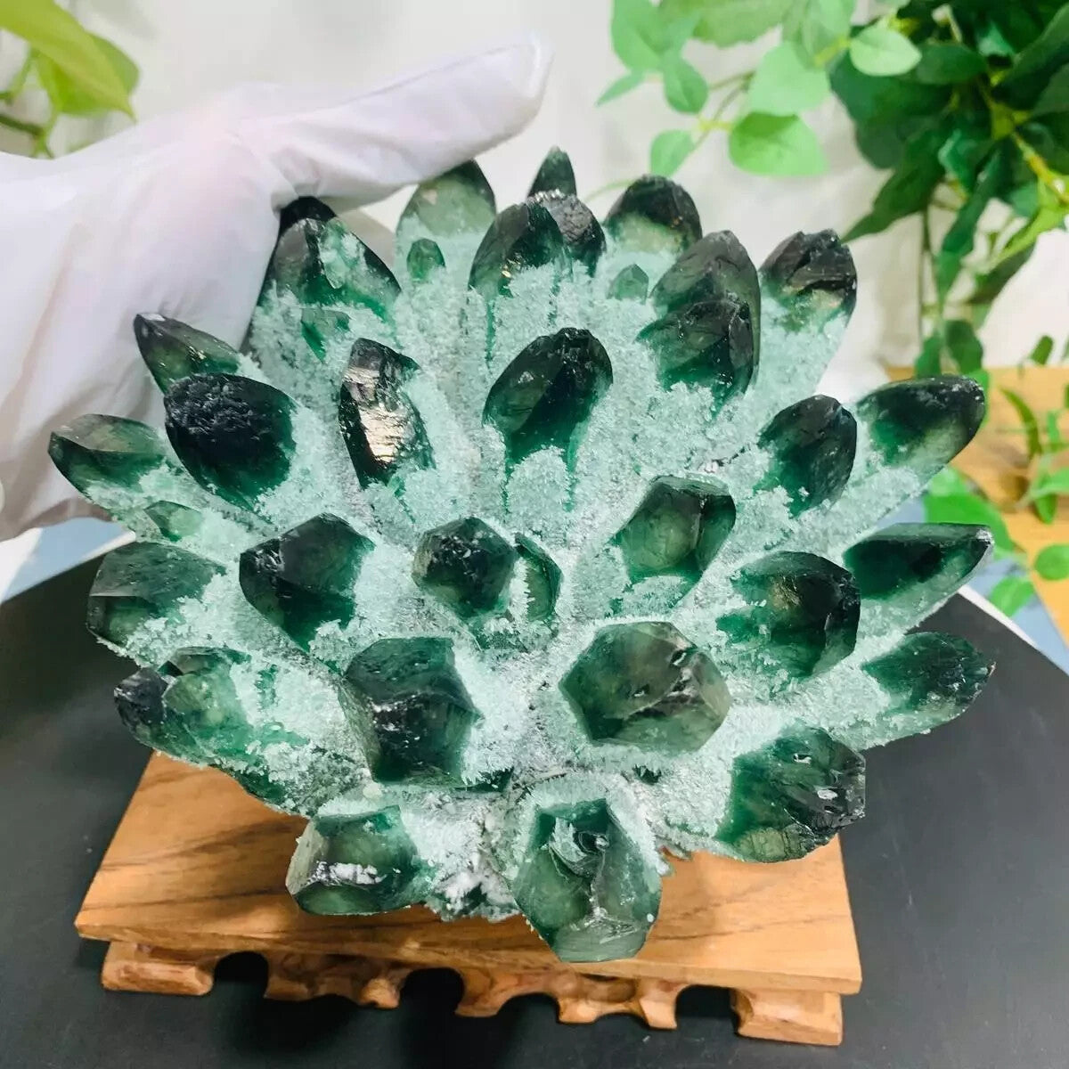 2025Rare Large Raw Green Ghost Crystal Cluster Natural Rough Geode Reiki Quartz