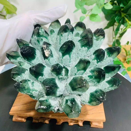 2025Rare Large Raw Green Ghost Crystal Cluster Natural Rough Geode Reiki Quartz