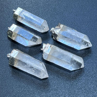 Quartz Crystal Point Pendant (Silver Plated) Gemstone Jewelry Necklace Charm
