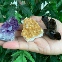 3 Piece Healing Crystal: Citrine, Amethyst &Smoky Quartz Crystal Clusters Geodes