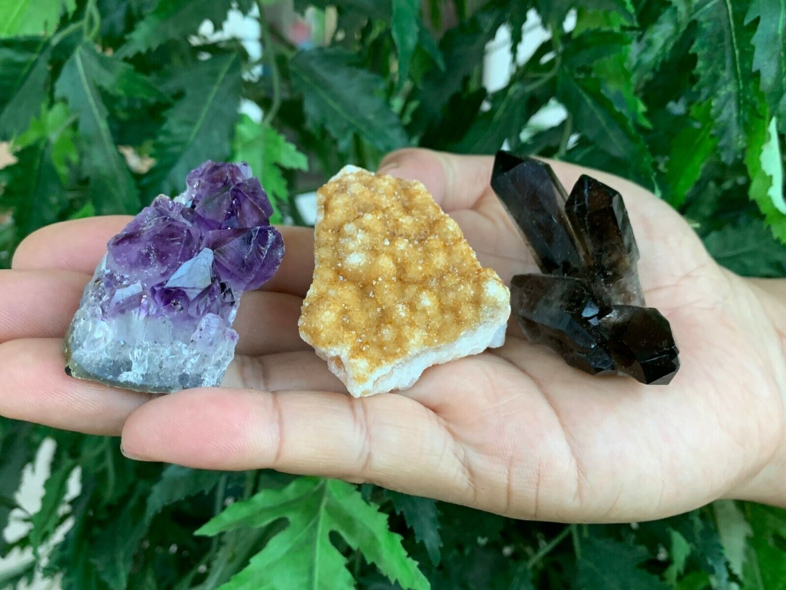 3 Piece Healing Crystal: Citrine, Amethyst &Smoky Quartz Crystal Clusters Geodes