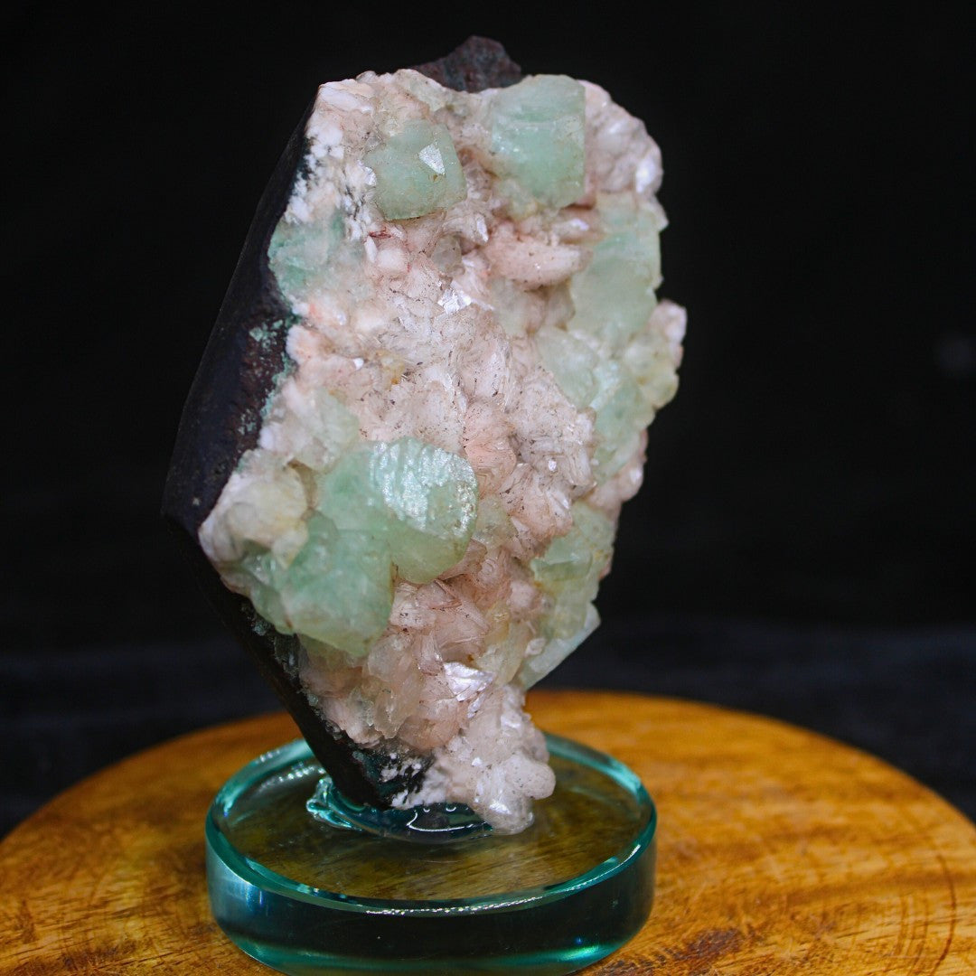 Green Apophyllite Cube on Stilbite 230g Natural Crystal Mineral Specimen India