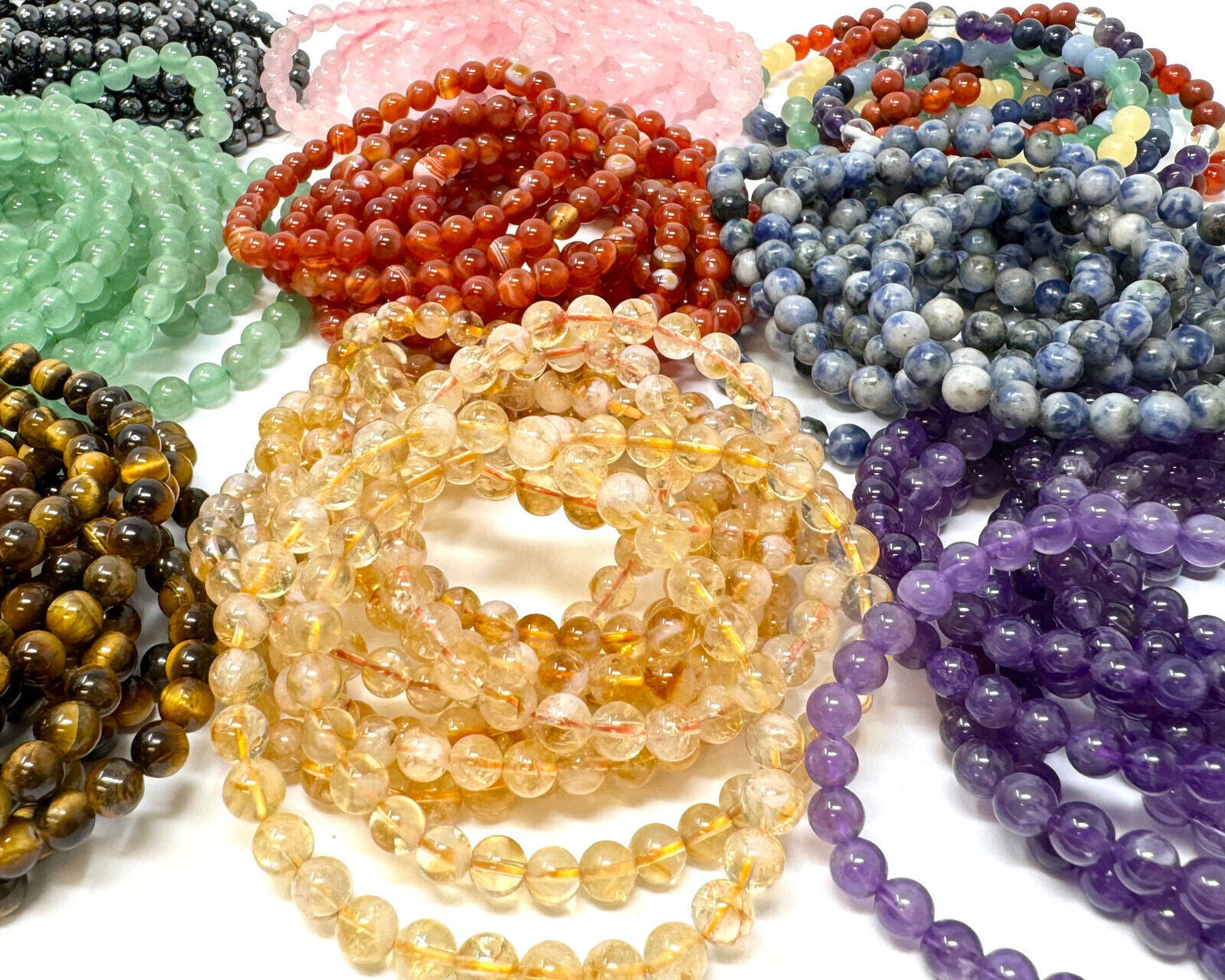6 mm Bead Gemstone Bracelets BUY 3 GET 1 FREE - Dainty Stretch Crystal Bracelets