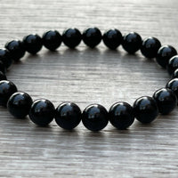 Grade A++  Black Obsidian Bead Bracelet 8mm, Genuine Obsidian Gemstone Bracelet
