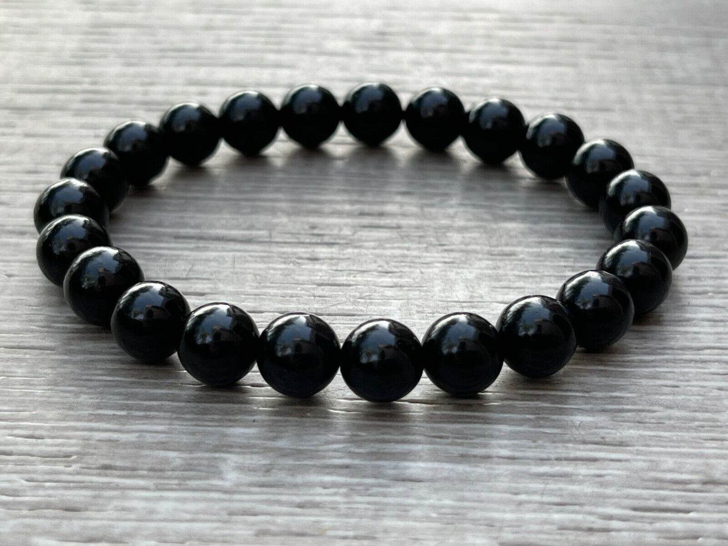 Grade A++  Black Obsidian Bead Bracelet 8mm, Genuine Obsidian Gemstone Bracelet