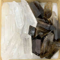 Clear Quartz and Smoky Quartz Point Collection,Grade A+1/2 Lb Box Natural Point