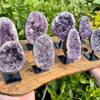 Amethyst Crystal Geodes On Metal Stands - Natural Amethyst Cluster Specimens