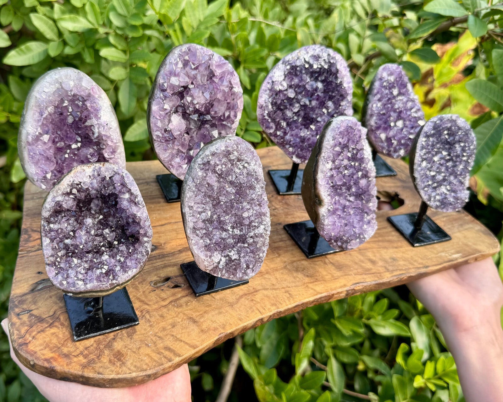 Amethyst Crystal Geodes On Metal Stands - Natural Amethyst Cluster Specimens